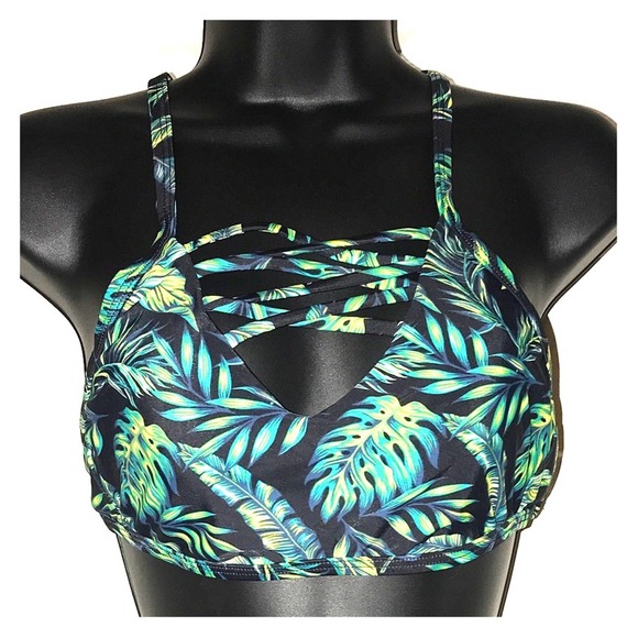 Cabana delSol Strappy Front Palm Leaves Bikini Top - Picture 1 of 3